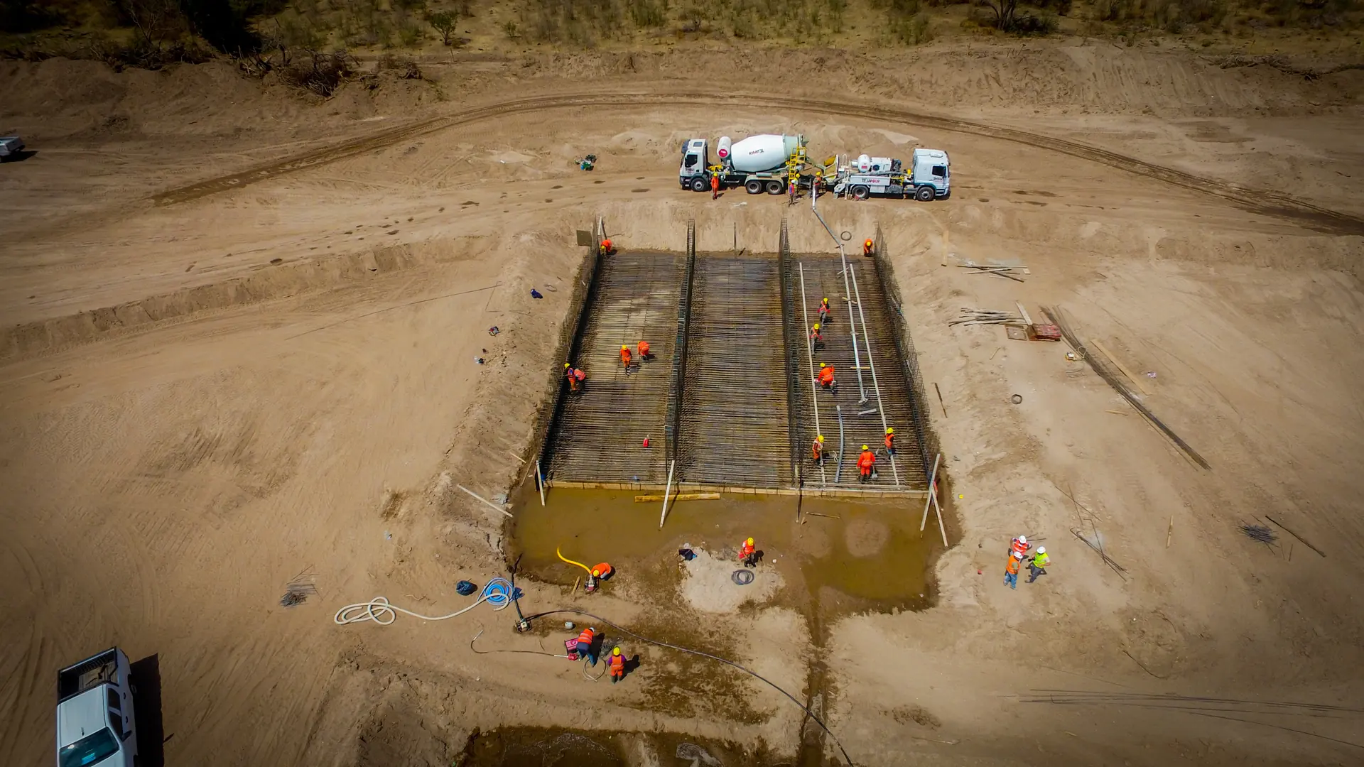 Fundación en obra, vista con drone
